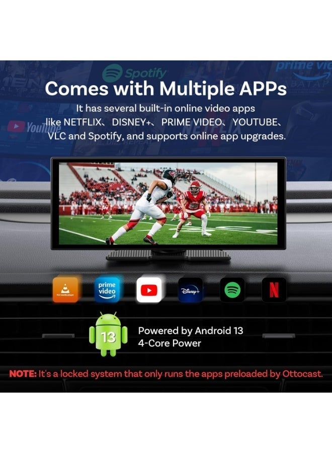 OTTOCAST 11.4” Wireless Portable CarPlay & Android Auto Screen with Rear Camera – 1920x720 HD 60FPS Touch Display, Dual Bluetooth, GPS Navigation, Voice Control, OTA Update, Split Screen - Image 2